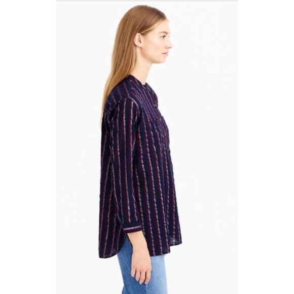 J Crew Metallic Stripe Popover Top Blouse Size 6 - Picture 2 of 11